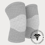 Gray knee sleeves on a white background with 'Medically Certified' label.