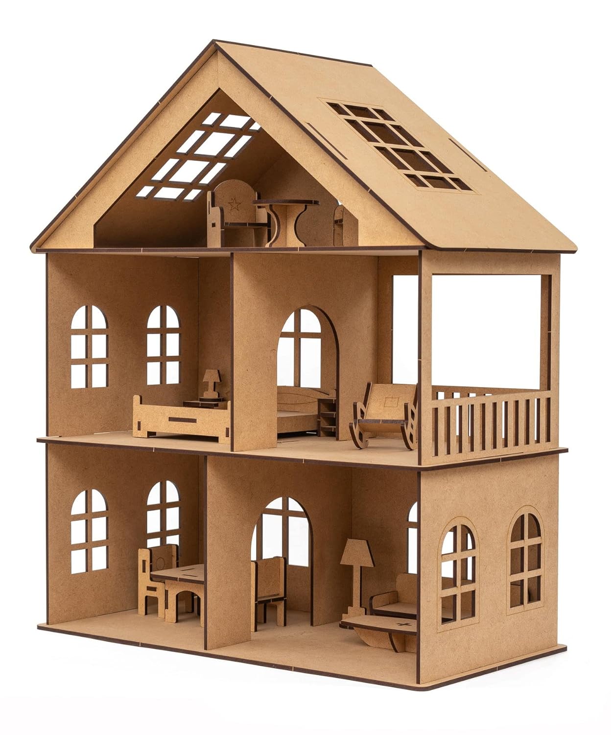 DIY Wooden Toy House with Furniture (Free Paint Set)