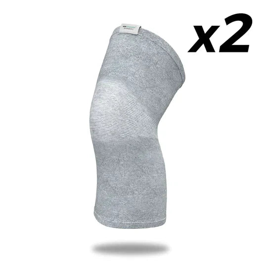 Gray knee brace on a white background with 'x2' indicating two pairs.